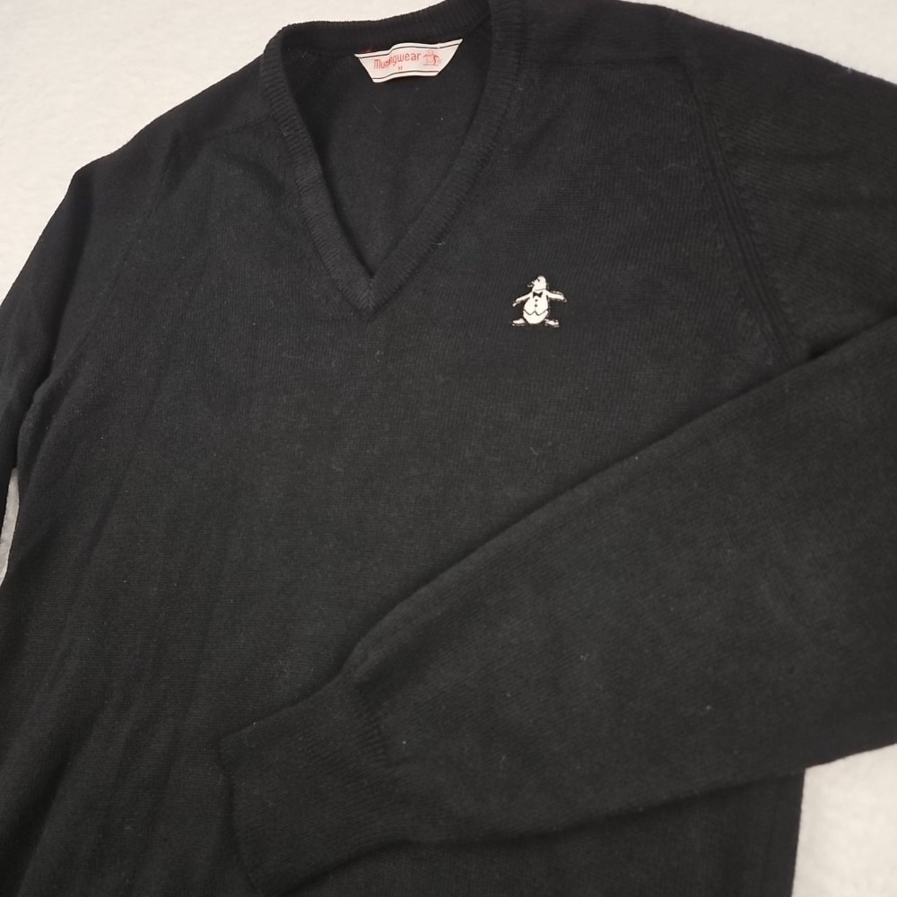 Vintage Munsingwear 90s Wool Blend Black V-Neck Jumper Men's Size M